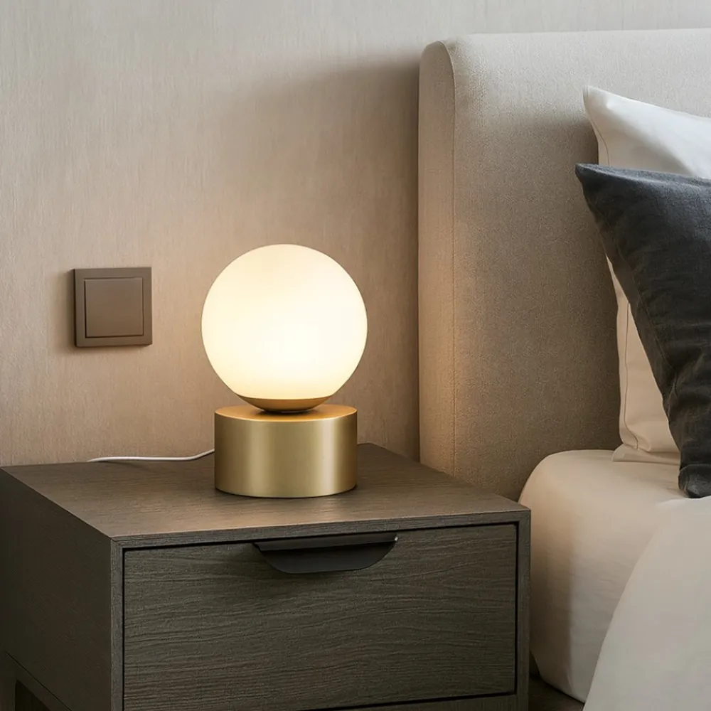 Abat Jour-Ideal Lux Abat-jour da comodino perlage tl1 metallo ottone vetro bianco