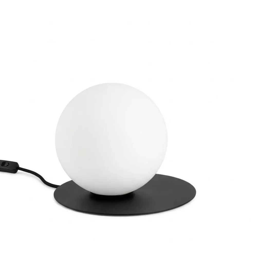 Abat Jour-Ondaluce Abatjour da comodino snail nera sfera vetro bianco