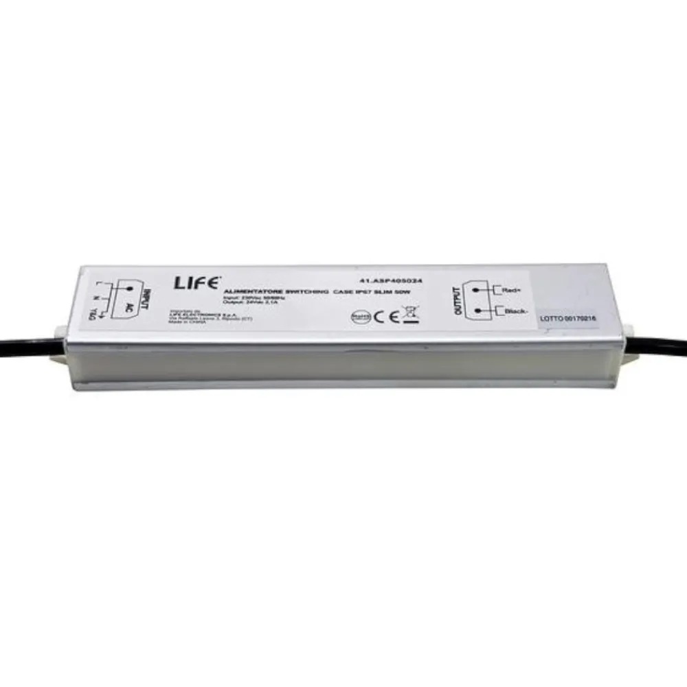 Strisce Led-Life Electronics Accessori per strisce led life alimentatore switc. case ip67 slim 24v 2,1a 50w input 230 vac