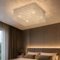 Plafoniere Moderne-Ideal Lux Admiral pl6 plafoniera per camera da letto quadrata cromata cristalli trasparenti