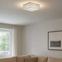 Plafoniere Moderne-Ideal Lux Admiral pl4 plafoniera quadrata cromo cristalli trasparenti