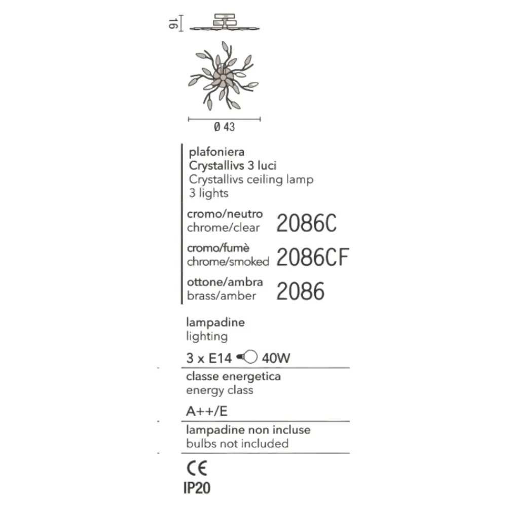 Plafoniere Moderne-Affralux crystallivs plafoniera per camera da letto cristalli fume cromo