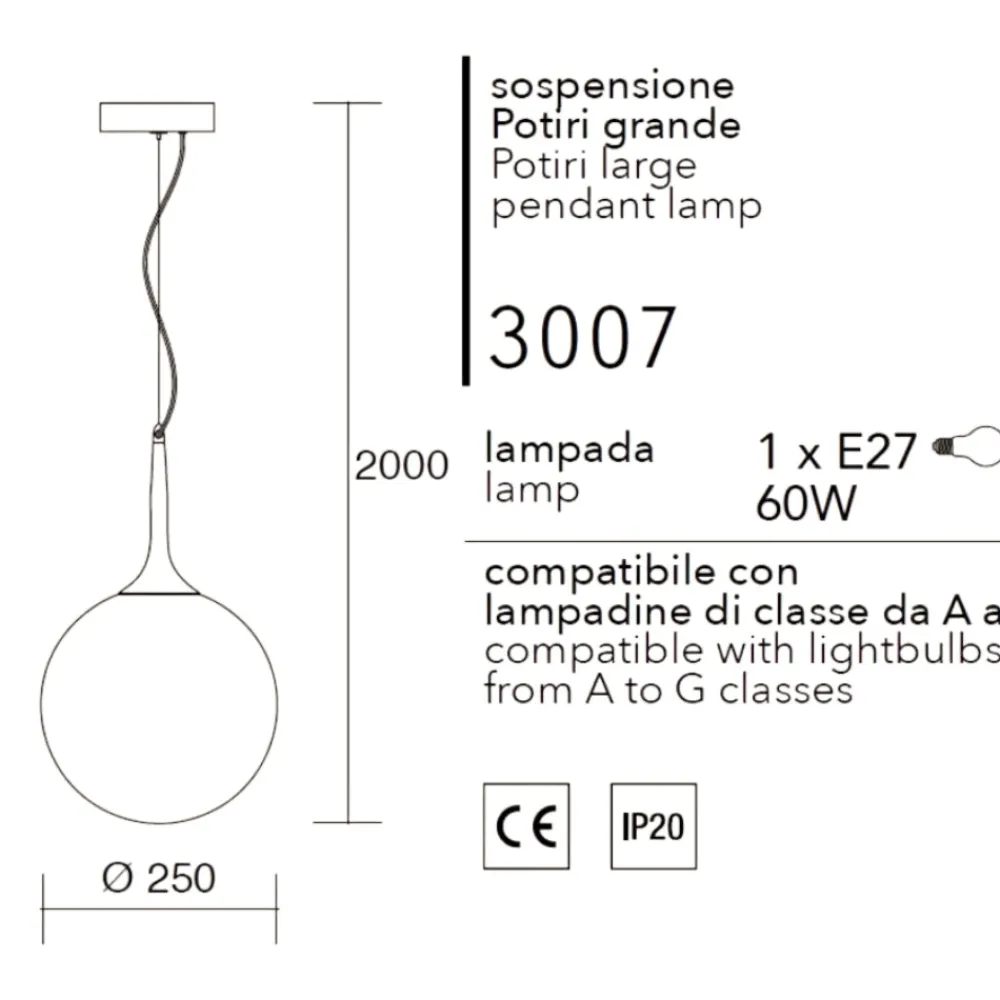 Lampade A Sospensione-Affralux lampada a sospensione moderna potiri sfera vetro bianco