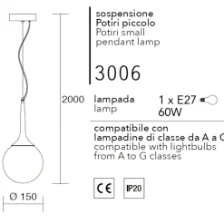 Lampade A Sospensione-Affralux potiri lampada a sospensione sfera vetro bianca moderna
