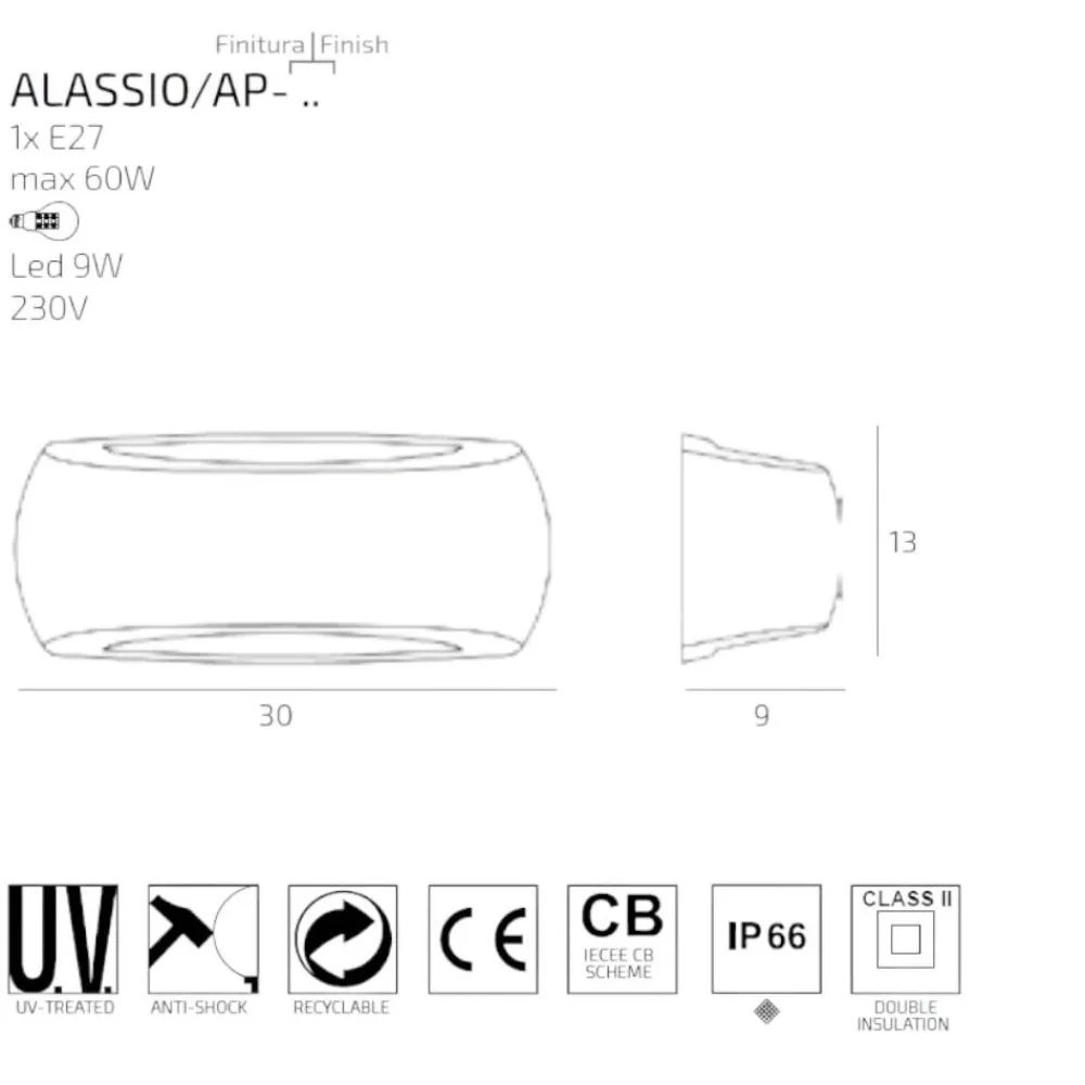 Applique Da Esterno-Top Light Alassio grigio applique esterno anti corrosione ip66