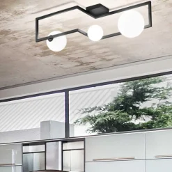Plafoniere Moderne-Ideal Lux Angolo pl3 plafoniera design angolo nero sfere vetro da interni