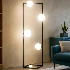 Lampade Da Terra-Ideal Lux Angolo pt5 lampada da terra nero cinque sfere vetro