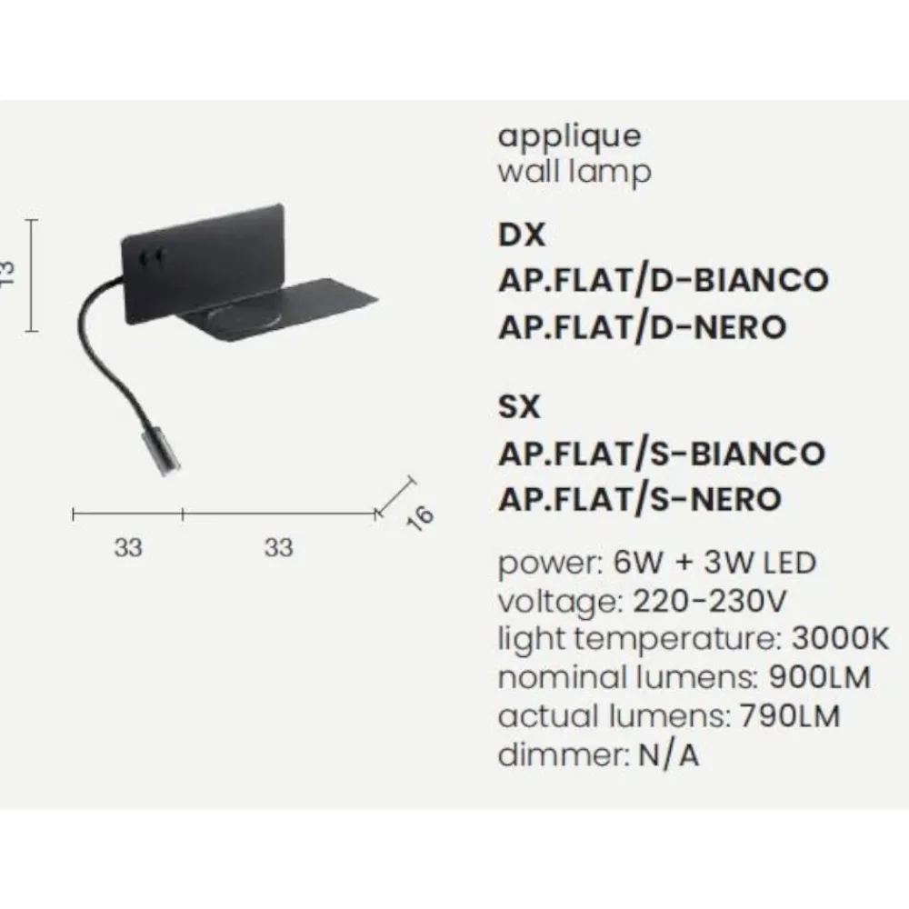 Applique Camera Da Letto-Ondaluce Ap flat applique comodino destro camera da letto bianca led presa usb