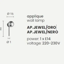 Applique Da Parete-Ondaluce Ap jewel applique moderna nera sfera boccia vetro