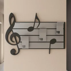 Appendiabiti Da Parete-Selezionato da Mazzolaluce Appendiabiti da parete note musicali legno nero e grigio