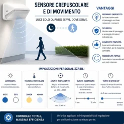 Applique Da Esterno-Selezionato da Mazzolaluce Applique bianca per esterno con sensore crepuscolare di movimento led 7w cct ip66