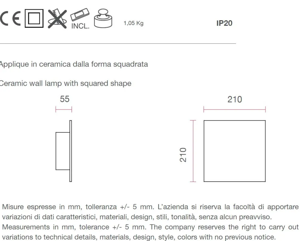 Applique Da Parete-Selezionato da Mazzolaluce Applique ceramica gesso led 18w quadrato 2700k bianca
