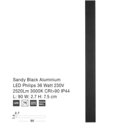 Applique Da Parete-Selezionato da Mazzolaluce Applique 90cm moderna led 36w 3000k rettangolare nero