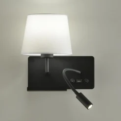 Applique Camera Da Letto-Selezionato da Mazzolaluce Applique comodino nero multifunzione con paralume bianco porta usb