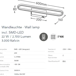 Applique Da Bagno-Selezionato da Mazzolaluce Applique cromo per bagno 60cm led 22w 3000k ip44