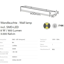 Applique Da Bagno-Selezionato da Mazzolaluce Applique da bagno bianca rettangolare led 8w 3000k