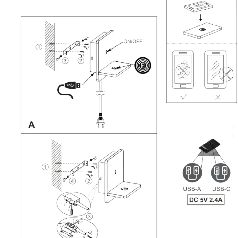 Applique Camera Da Letto-Selezionato da Mazzolaluce Applique da comodino bianco con presa usb base ricarica telefono
