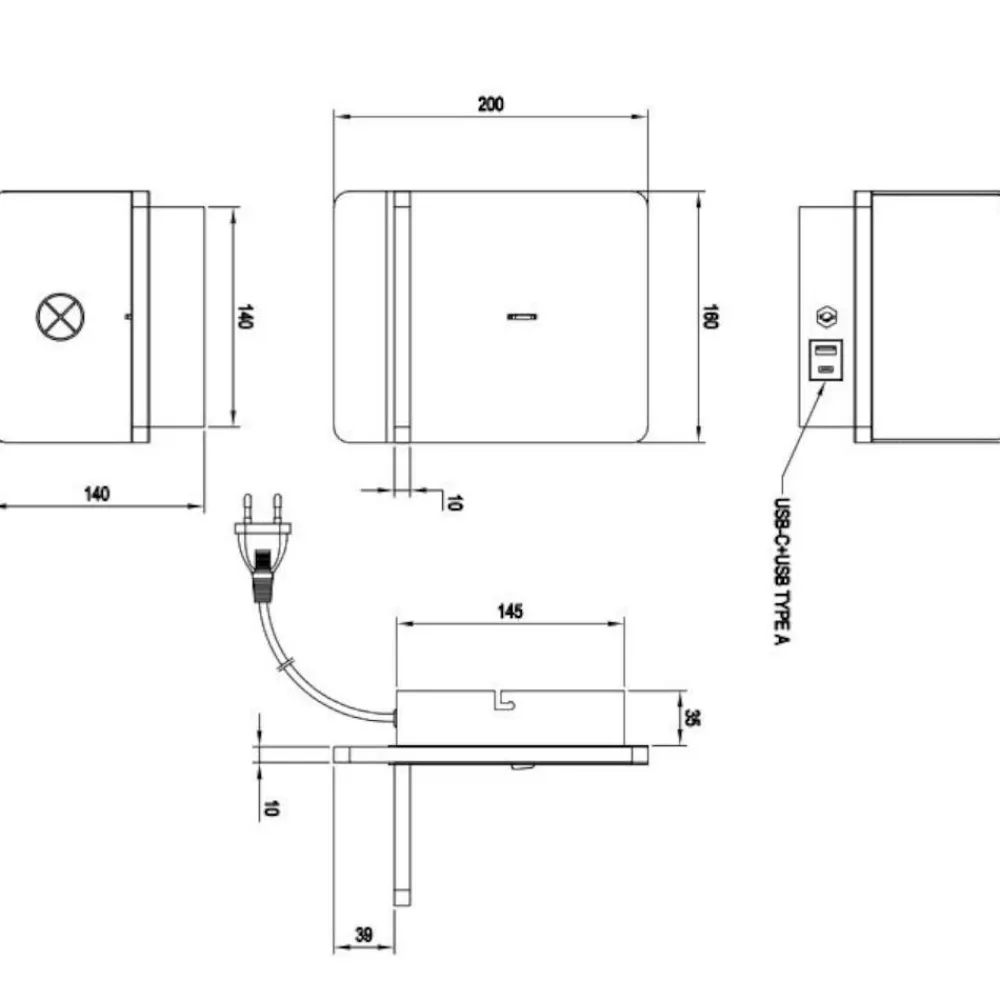 Applique Camera Da Letto-Selezionato da Mazzolaluce Applique da comodino bianco con presa usb base ricarica telefono