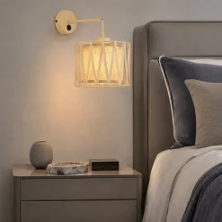 Applique Camera Da Letto-Selezionato da Mazzolaluce Applique da comodino con interruttore in tessuto sabbia per camera da letto