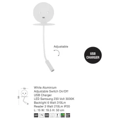 Applique Camera Da Letto-Selezionato da Mazzolaluce Applique da comodino led 3000k orientabile presa usb bianco