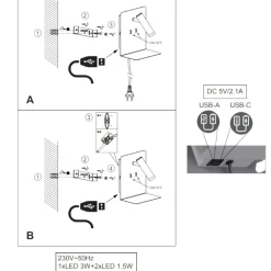 Applique Camera Da Letto-Selezionato da Mazzolaluce Applique da comodino nero con mensola interruttore cavo spina