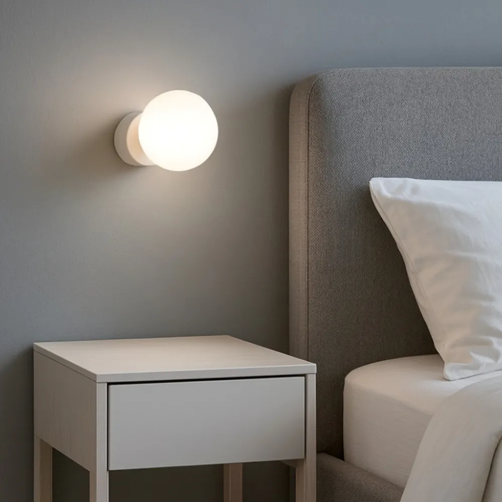 Applique Camera Da Letto-Perenz Illuminazione Applique da comodino sfera bianca 10cm in vetro maga