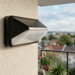 Applique Da Esterno-Selezionato da Mazzolaluce Applique da esterno balcone moderna nera led 7w cct con sensore crepusolare di movimento