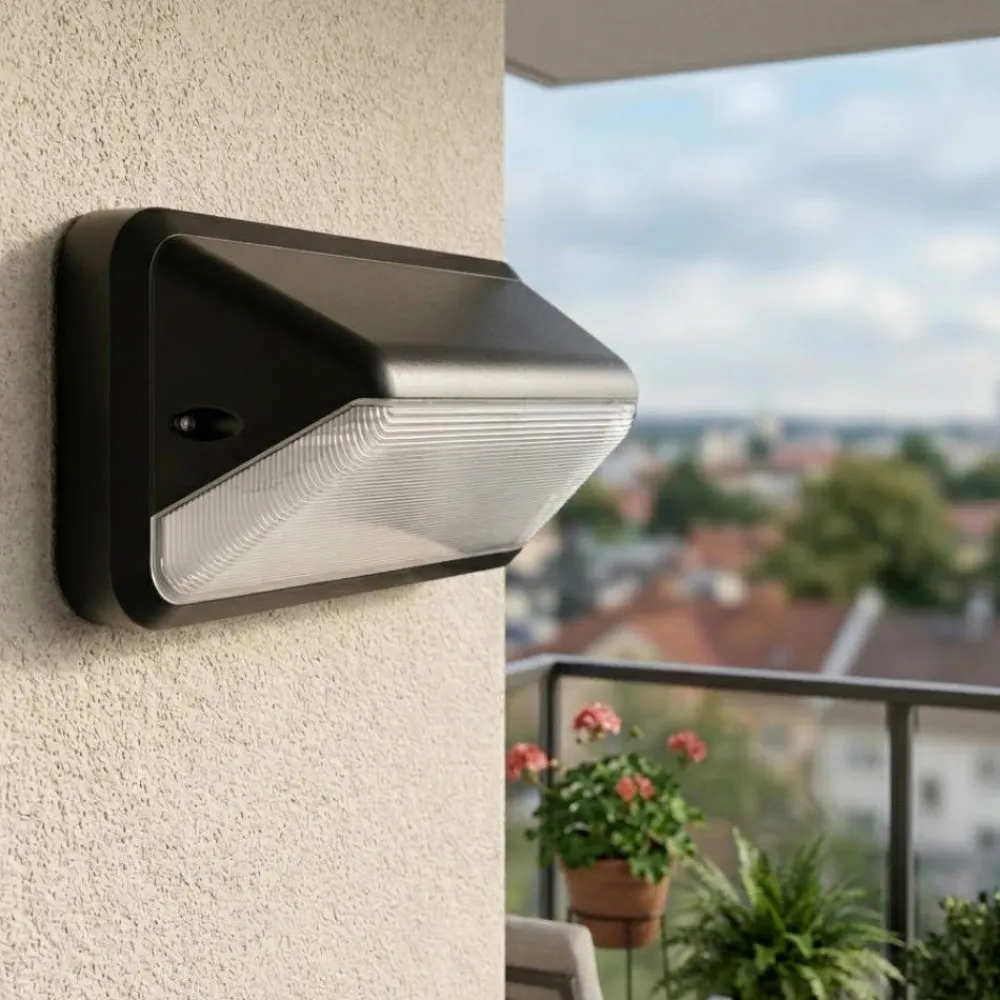 Applique Da Esterno-Selezionato da Mazzolaluce Applique da esterno balcone moderna nera led 7w cct con sensore crepusolare di movimento
