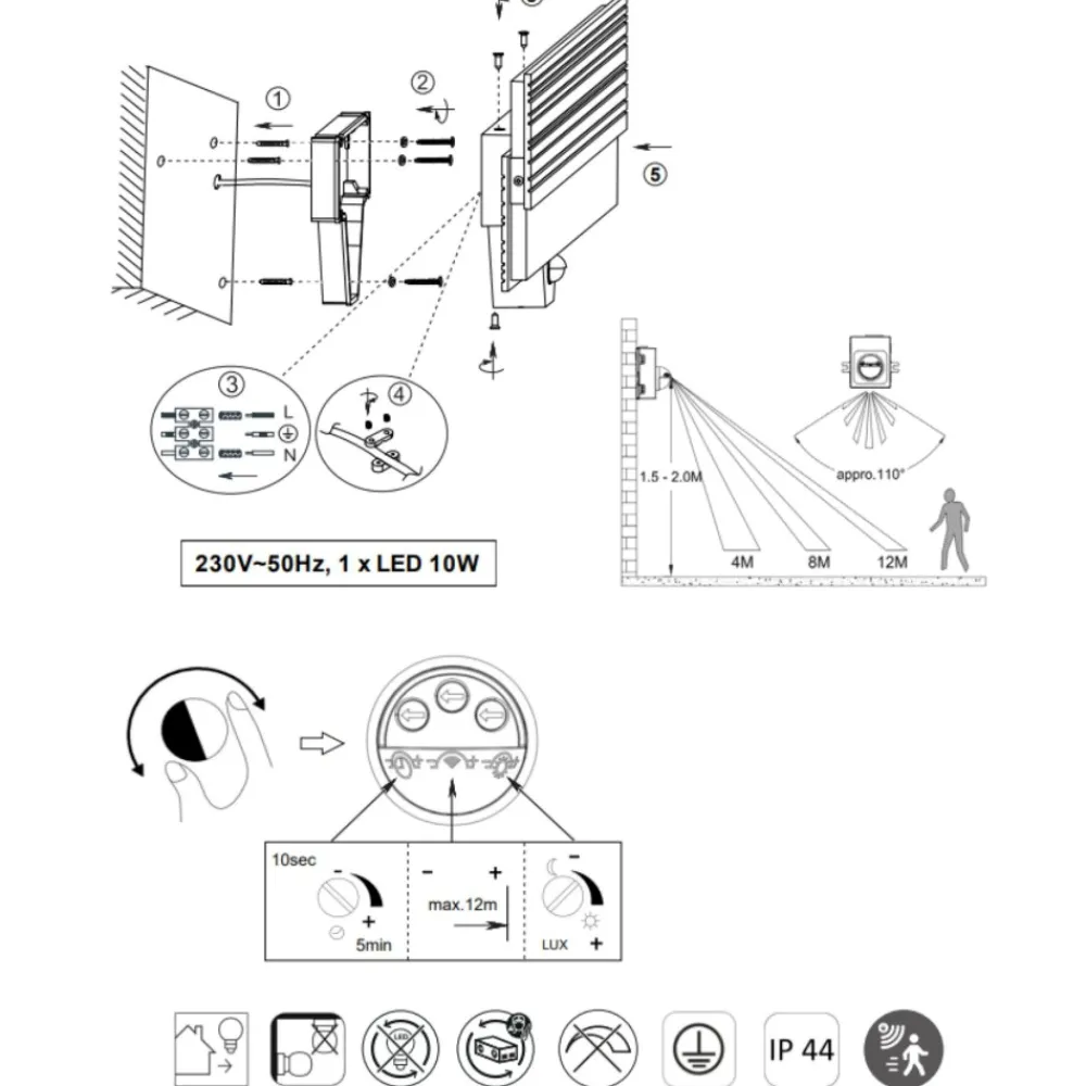 Applique Da Esterno-Selezionato da Mazzolaluce Applique da esterno con sensore movimento antracite led 10w 3000k