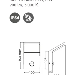 Applique Da Esterno-Selezionato da Mazzolaluce Applique da esterno con sensore movimento led 8w 3000k antracite anti corrosione