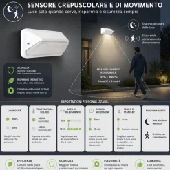 Applique Da Esterno-Selezionato da Mazzolaluce Applique da esterno con sensore di movimento crepuscolare nera led cct ip66