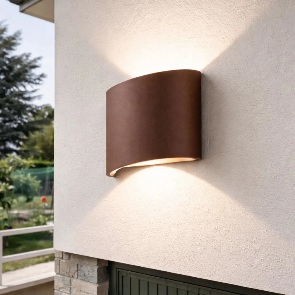 Applique Da Esterno-Ondaluce Applique da esterno corten led biemissione 3000k nevio