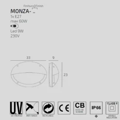 Applique Da Esterno-Top Light Applique da esterno grigia monza ip66
