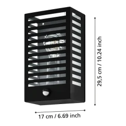 Applique Da Esterno-Selezionato da Mazzolaluce Applique da esterno metallo nero IP44 sensore di movimento e crepuscolare E27