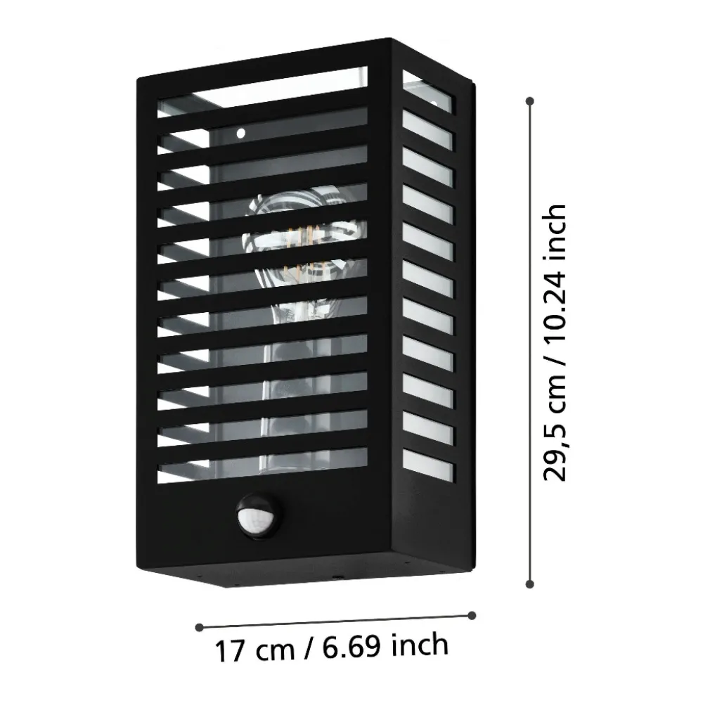 Applique Da Esterno-Selezionato da Mazzolaluce Applique da esterno metallo nero IP44 sensore di movimento e crepuscolare E27