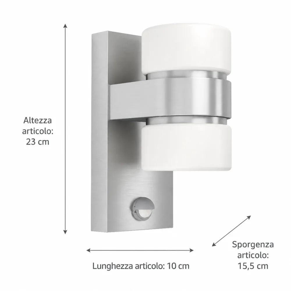 Applique Da Esterno-Selezionato da Mazzolaluce Applique da esterno moderna led 3000k alluminio ip44 sensore di movimento
