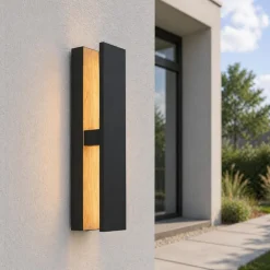 Applique Da Esterno-Selezionato da Mazzolaluce Applique da esterno moderna legno metallo nero ip44 led 3000k
