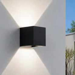 Applique Da Esterno-IsyLuce Applique da esterno nero cubo led 16w 4000k moderna