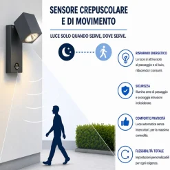 Applique Da Esterno-Selezionato da Mazzolaluce Applique da esterno orientabile ip44 led 3000k sensore di movimento antracite