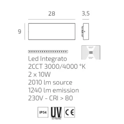 Applique Da Esterno-Top Light Applique da esterno rettangolare antracite led biemissione cct lima