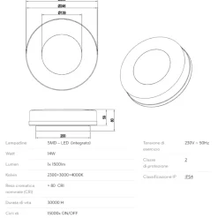 Applique Da Esterno-Selezionato da Mazzolaluce Applique da esterno rotonda nero 14w 2300k-3000k-4000k