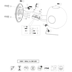Applique Da Esterno-Selezionato da Mazzolaluce Applique da esterno sfera bianca 8w 3000k moderna 4 fasci di luce