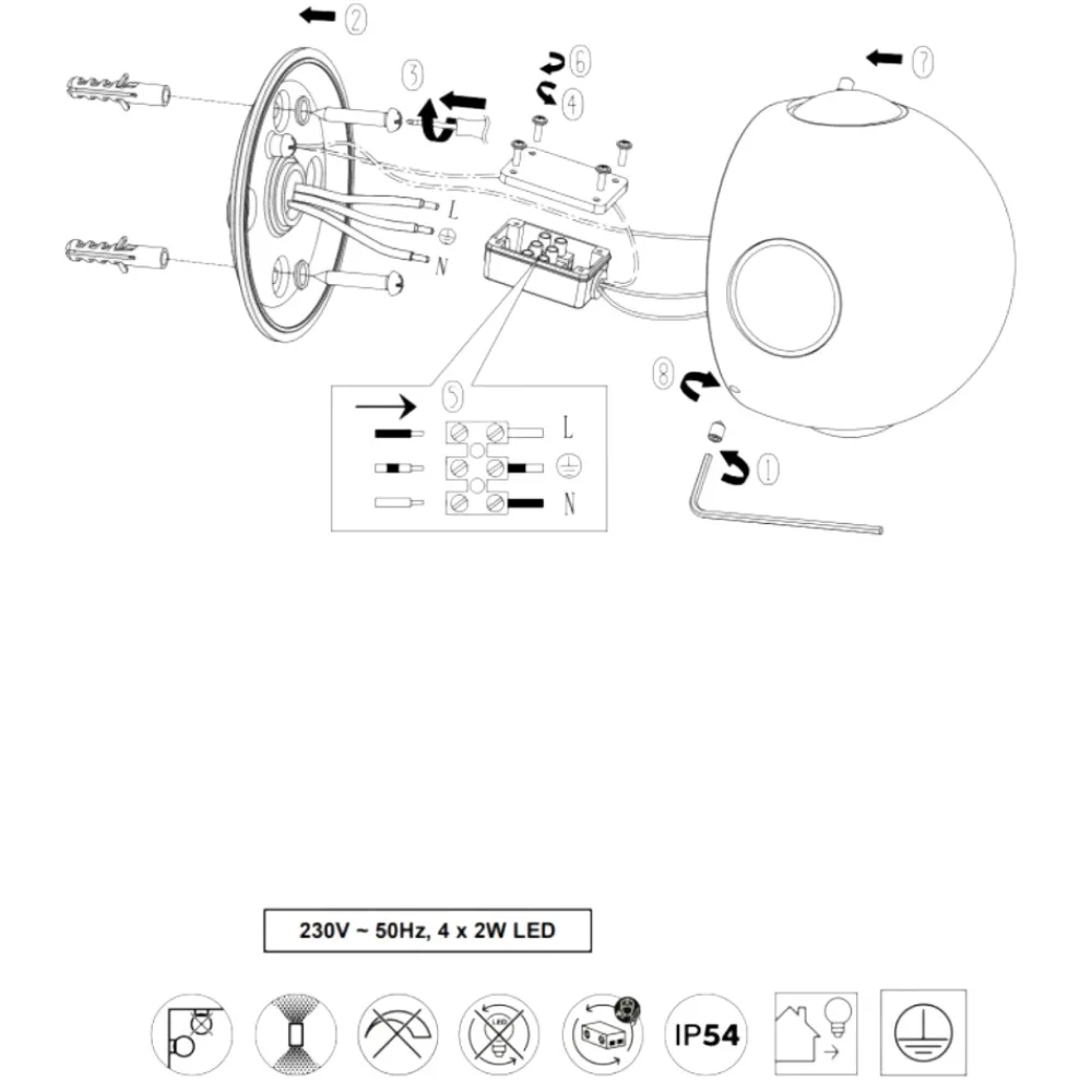 Applique Da Esterno-Selezionato da Mazzolaluce Applique da esterno sfera bianca 8w 3000k moderna 4 fasci di luce