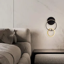 Applique Da Parete-Selezionato da Mazzolaluce Applique da parete cerchi nero oro led 15w 3000k moderna