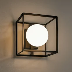Applique Da Parete-Perenz Illuminazione Applique da parete cube nero sfera bianca