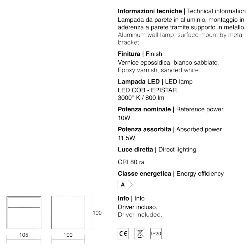 Applique Da Parete-IsyLuce Applique da parete cubo led 10w 3000k bianco