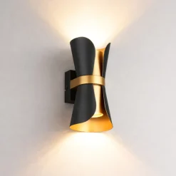 Applique Da Parete-Selezionato da Mazzolaluce Applique da parete nero oro 2 luci design moderna