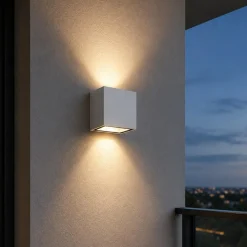 Applique Da Esterno-Top Light Applique da parete spa cubo bianco biemissione luce ip54