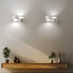 Applique Da Parete-Sforzin Illuminazione Applique di gesso bianco due luci rotonde sforzin nasso