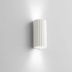 Applique Da Parete-IsyLuce Applique di gesso cilindro bianco rigato gypsos